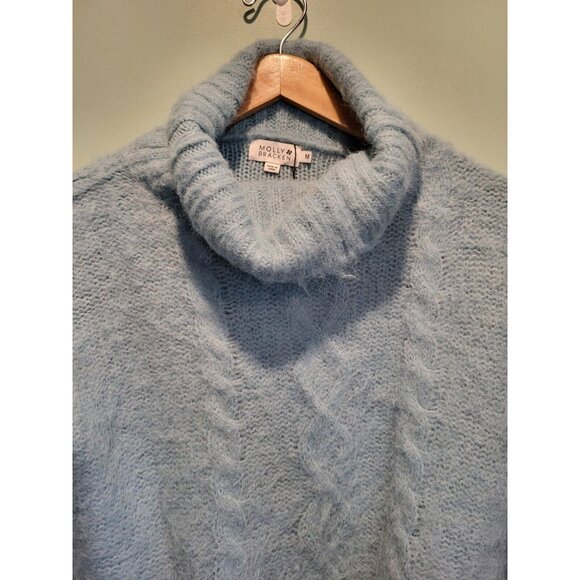 New Molly Bracken Ice Blue Cowl Neck Fluffy Cropped Sweater Sz M - Picture 2 of 7